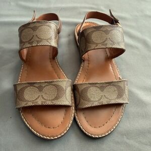 Coach Womens Brown Signature Monogram Canvas Slingback Flat Sandals Size 5B